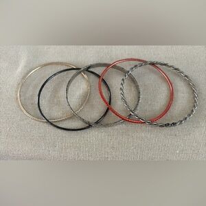 Mixed Metal and Red Thin Bangle Bracelet Set - Women Jewelry
